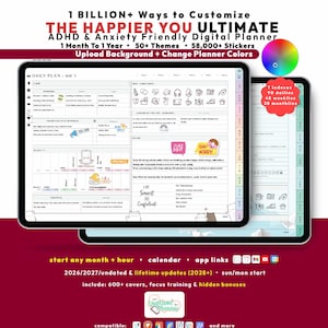 ADHD Custom Digital Planner 2026 2027, Landscape GoodNotes iPad Android Notability, Undated, Lifetime, Micro Habits, Start Any Month + Hour