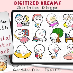 Digitaler Planer Sticker: Süße Schlaflosigkeit Schlafprobleme, ipad GoodNotes digitale Sticker Goodnotes, Bujo Symbol Download kawaii png Sticker