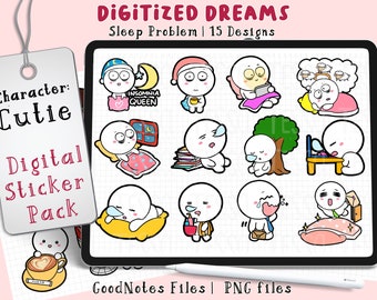 Digital planner sticker: Cute cutie insomnia sleep problem, ipad GoodNotes digital stickers goodnotes, bujo icon download kawaii png sticker