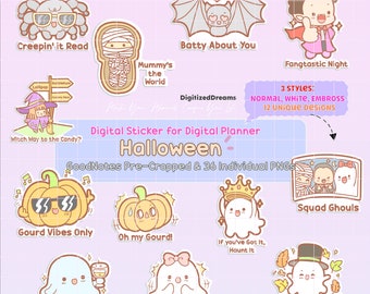 Halloween Planner Stickers, Spooky Ghosts, GoodNotes (PNG, Digital Download