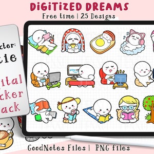 デジタルプランナーステッカー: かわいいキュートな自由時間怠け者のかわいいキャラクター iPad GoodNotes デジタルステッカー iPad、ステッカー GoodNotes Bujo プランナー