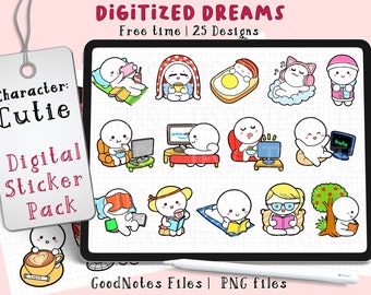 Kawaii Character Digital Stickers: Cutie GoodNotes Planner (PNG)