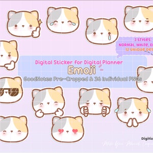 Kitty Cat Digital Sticker Pack, ipad digital planner sticker, cute emoji kitty sticker, printable planner sticker, emoti planner stickers