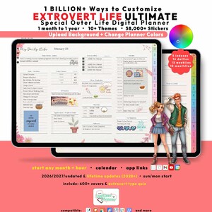 Extrovert Life Digital Planner 2026 2027, GoodNotes iPad, Undated, Lifetime, Social Media, Travel Journal, Start Any Month +  Hour