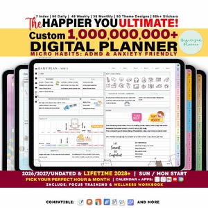 ADHD Digital Planner 2026, undated, lifetime: Custom Daily Habit & Stress for iPad Android GoodNotes