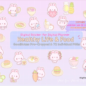 Bunny Healthy Digital Sticker Pack, GoodNotes pre-cropped png, ipad digital stickers, breakfast planner sticker, printable cute food sticker