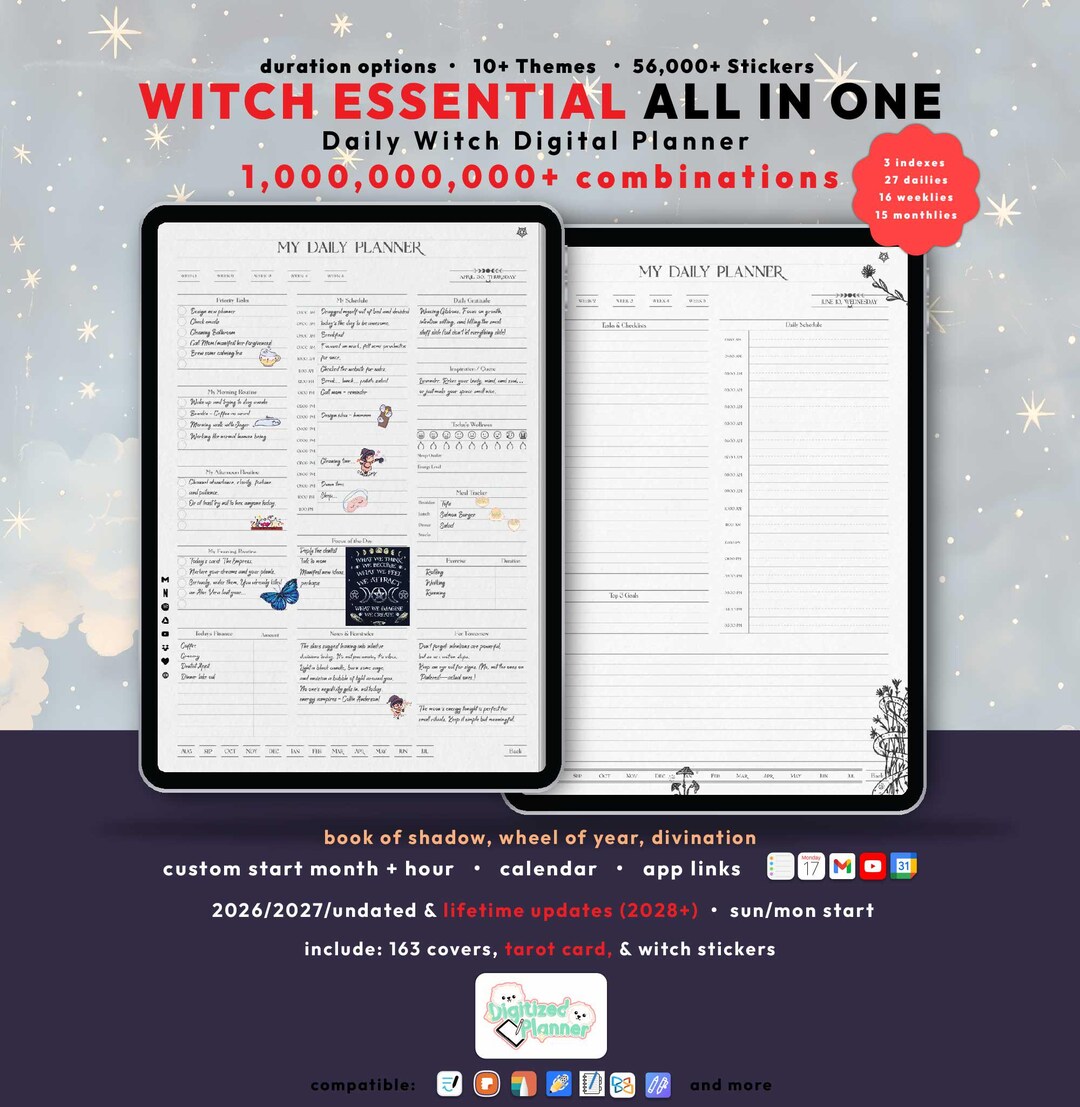 Witch Digital Planner 2026, Lifetime, Custom iPad Daily Witchy Grimoire ...