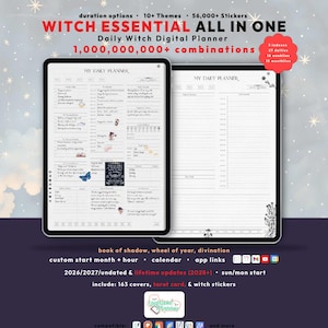 Witch Digital Planner 2026 2027, Portrait Grimoire, Book of Shadows, GoodNotes iPad Android, Undated, Lifetime, Start Any Month + Hour