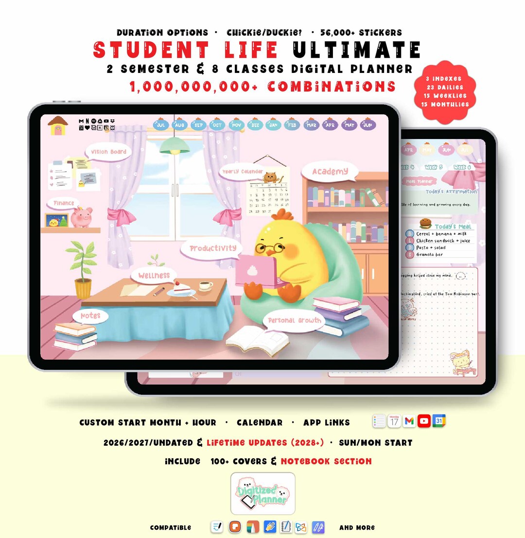 Student Digital Planner 2026 2027, Ducky Chicky Academy, Goodnotes Ipad ...