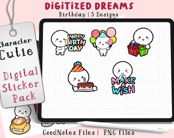Cutie Birthday Digital Stickers: GoodNotes Planner (PNG)