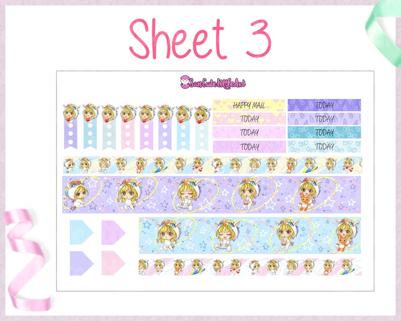 4 sheets mini weekly set for Erin Condren Planner Planner sticker weekly kit Cute chibi girl Unicorn weekly planner sticker Unicorn