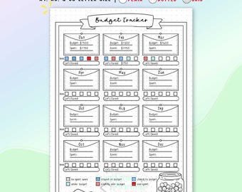Yearly Budget Tracker Printable, Finance, Expense Log, Planner Page, Money Savings Journal Page