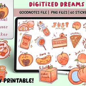 Peach Digital Stickers: Kawaii Planner Clipart (GoodNotes, PNG)