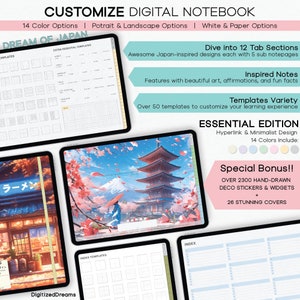 Japanese Digital Notebook: GoodNotes Planner with Stickers (PDF)