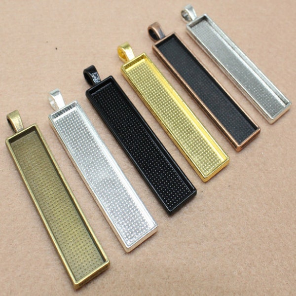 10x50mm Rectangle pendant blanks- Rectangle Cabochon Trays-Pendant Trays-Cabochon Bezel-Blank Bezel Cabochon - 6 color