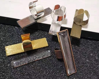 10 Complete Rings Blank Kits-10x50mm Rectangle Bezel Setting Pendant Trays-10x50mm Glass Cabochons