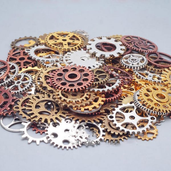 100g Steampunk Gear Charms Pendants Mixed Styles Antique Gold Alloy Steampunk Gear Charms DIY Jewelry Making Watch Craft Arts