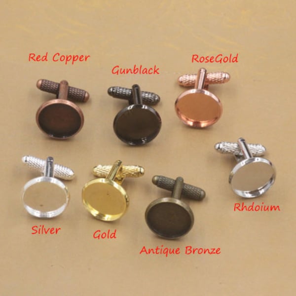 Bezel Cufflink Blanks-cuff link sleeve button findings-Cufflink Bezel Settings-DIY Cuff links - Photo Cufflink Supplies - Choose Your Color