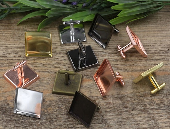 Square Bezel Cufflink Blanks - Cuff link sleeve button findings - Cufflink Bezel Settings - Photo Cufflink Supplies - Choose Your Color