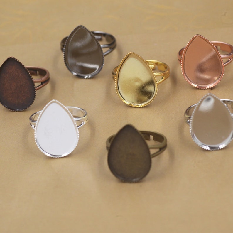 20pcs Ring Settings Water Drop Cabochon Bases Bezel Tray Fit 13x18mm18x25mm Cabochon Cameo DIY Finger Rings Findings