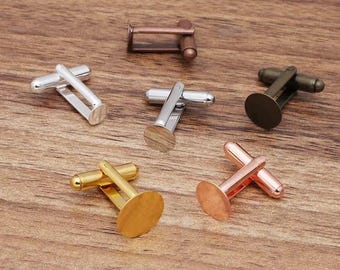 ベゼルカフスボタンブランク - フラットラウンドフレンチカフスボタンベース - ベゼルカフスボタンセッティング - 真鍮カフスボタン金具 - 色をお選びください