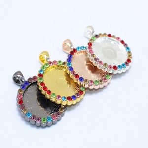 25mm Round Blank Pendant Tray - 1 Inch Diamond Cameo Cabochon Base Setting Pendants- Pendant Base - Blank Bezel Setting - Choose Your Color
