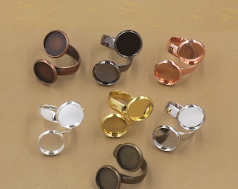 10pcs Adjustable Brass Filigree Ring Setting Flower Pad Ring Bases Tray:30mm
