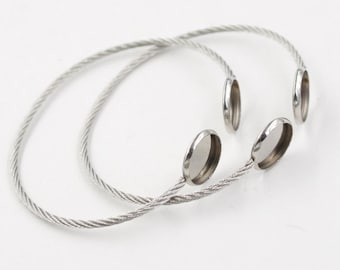 Stanless Steel Round/Heart Bangle Bracelets - DIY 12mm cuff bracelet blank - Bezel Blanks - Shallow Bracelet Blanks - Cuff Bracelet