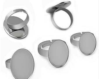 20pcs Stainless Steel 13x18mm/18x25mm Oval Ring, Adjustable Ring Blanks, Stainless Steel Ring Base, Hypoallergenic Cabochon Ring