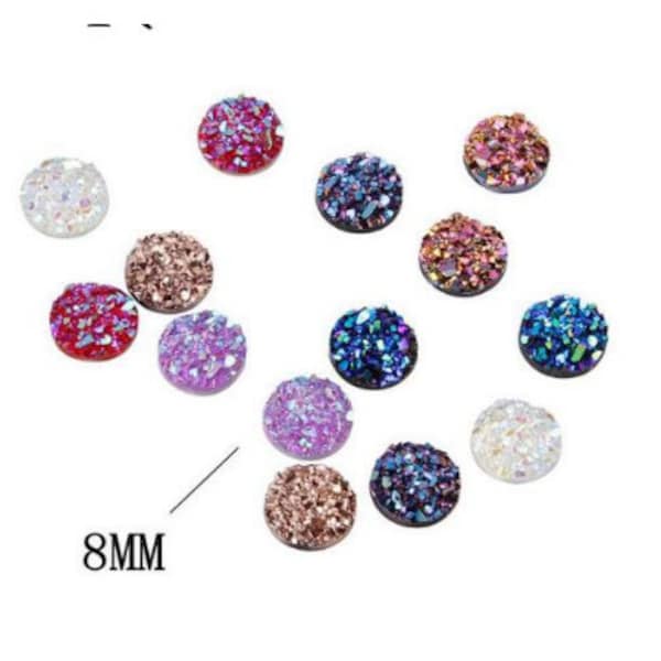 8MM Round Druzy Cabochons-8mm Faux Drusy Cabochons-Glitter resin cabochon-Earring Findings Cameo Setting-DIY faux druzy earring