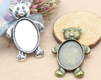18x25mm Bear Pendant Blank Oval - Zinc Alloy Cabochon Base Setting - Pendants Tray - Bezel Pendant Blank- fit 18x25mm cabochons