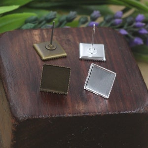 10 mm/12 mm fyrkantiga örhängen - Örhängesstift - Örhängesstift - Fyrkantiga örhängen - Bezel örhängesfattningar - Örhängesstift Bezel Trays
