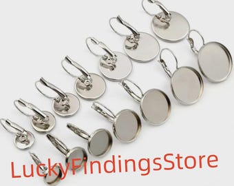 50 piezas de bases para pendientes francesas con bisel de acero quirúrgico - Base para pendientes, base para pendientes de acero inoxidable - Accesorios para pendientes franceses