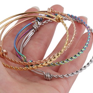 5pcs Stainless Steel Expandable Bangle Bracelet - Adjustable Bangle Bracelet Blanks-55mm/60mm/65mm-Stainless expandable wire Bangle