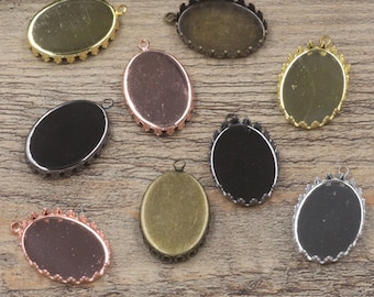 13 x 18 mm/18 x 25 mm Tace na wisiorki z ramką koronową - Owalne oprawy kaboszonowe - Puste wisiorki z ramką - Oprawa ramki - Puste oprawy - Bez niklu i ołowiu
