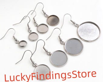 20pcs Surgical Steel Bezel French Earring Bases Blanks- Earring Base, Earring blank Stainless Steel - French Earring Leverback