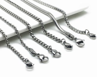 Collier Chaine Acier Inoxydable Maille Carré 44cm - Fermoir Mousqueton - Mixte - Neuf Avec Étiquettes