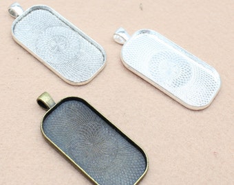 Ajuste de cabujón rectangular de 25x50 mm-bandejas colgantes en blanco-ajuste de rectángulo de 1x2 pulgadas-bandeja de cabujón de bisel-cabujón de bisel en blanco