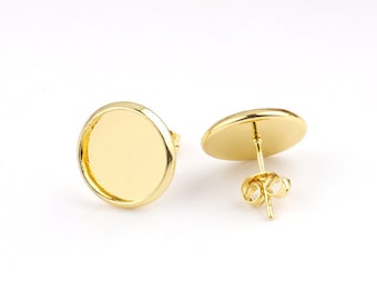 20pcs 12mm STAINLESS Steel Gold Earring Stud - Surgical Steel Blank Bezel - Cabochon Setting Earring Blank - Earring Studs Back Included