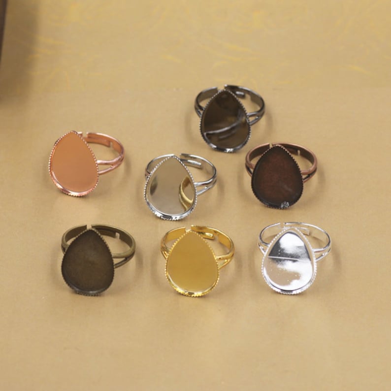 20pcs Ring Settings Water Drop Cabochon Bases Bezel Tray Fit 13x18mm18x25mm Cabochon Cameo DIY Finger Rings Findings