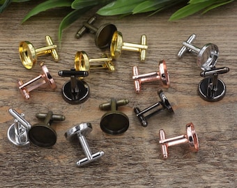 16 mm フレンチ カフスボタン ブランク - 深めのカフスボタン ベース、メタル カフスボタン 金具 - シルバー カフスボタン ベゼル ブランク - カボション カフスボタン セッティング