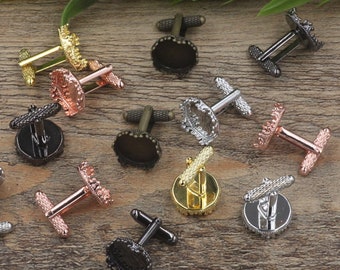 ベゼル カフスボタン ブランク - 15 mm クラウン カフスボタン セッティング - カフスボタン ベゼル セッティング - フレンチ カフスボタン ベース - 写真カフスボタン サプライ - 色をお選びください