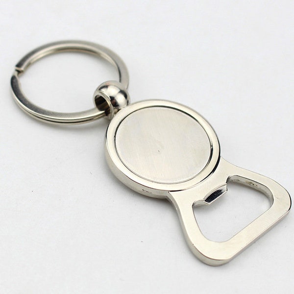 25mm New Bottle Opener Keychains Zinc Alloy Round Keyrings for Gifts Custom LOGO Add Heart And Compass Shape