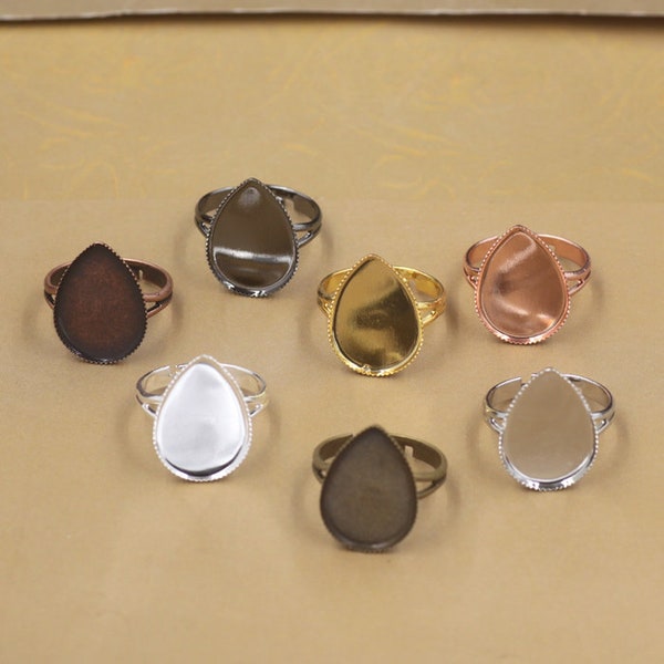 20pcs Ring Settings Water Drop Cabochon Bases Bezel Tray Fit 13x18mm/18x25mm Cabochon Cameo DIY Finger Rings Findings