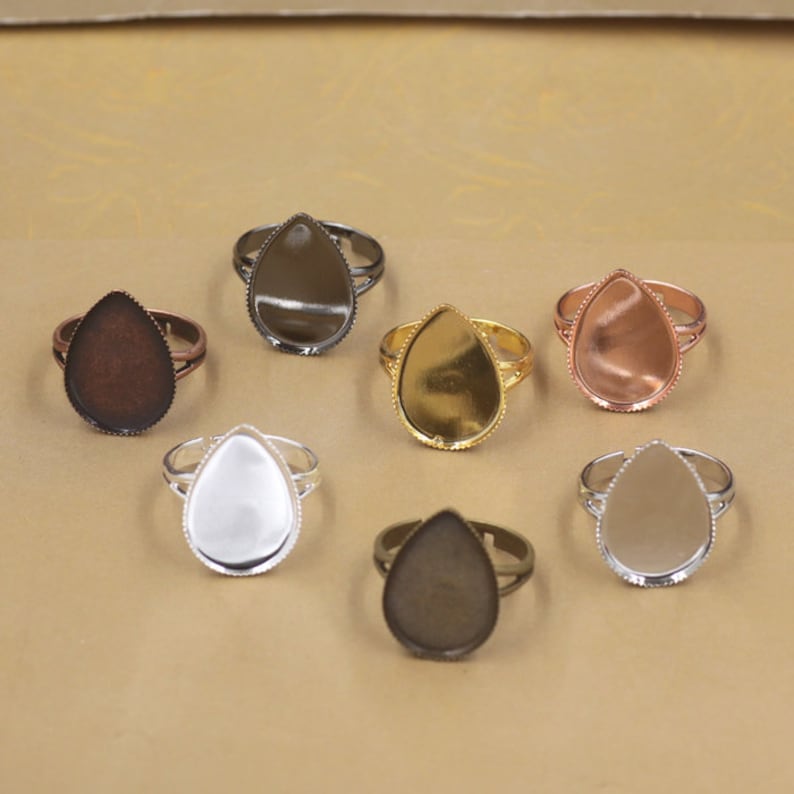 20pcs Ring Settings Water Drop Cabochon Bases Bezel Tray Fit 13x18mm18x25mm Cabochon Cameo DIY Finger Rings Findings