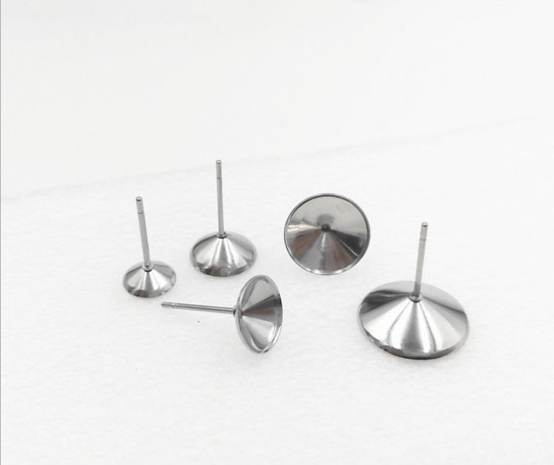 100pcs Surgical Stainless Steel Rivoli Cup-Post Earrings base for swarovski-Bezel Earring Studs-Earring Findings-Earstuds with backs image 3