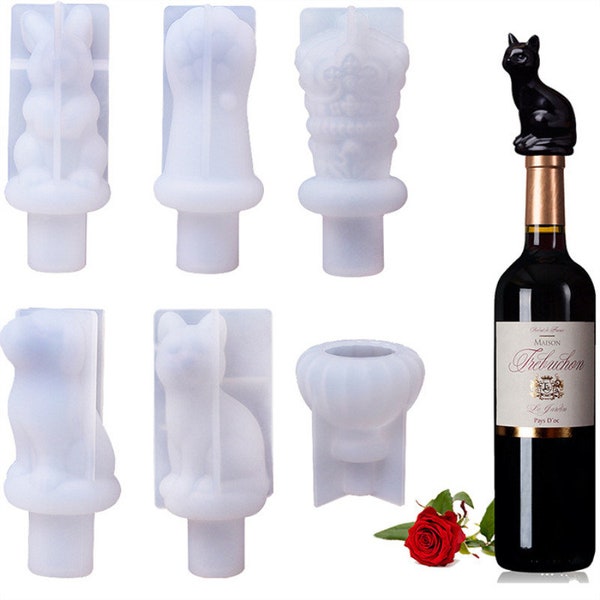 Red Wine Bottle Stopper Crystal Epoxy Resin Mold Crown Cat Claw Rabbit Cork Silicone Mould
