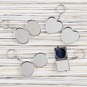 Key Chain Mirro Blank, Blank Compact, Round/Heart/Oval/Square Blank Compact Tray - Compact Mirror Supply - personalized Compact Mirror