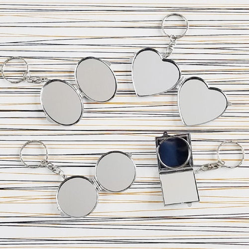 Porte-clés blanc miroir, compact, rond/coeur/ovale/carré blanc compact - Fourniture de miroirs compacts - Miroir compact personnalisé