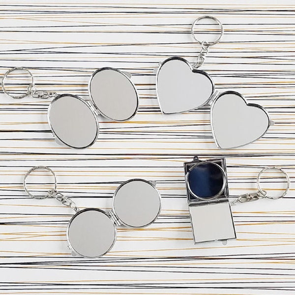 Key Chain Mirro Blank, Blank Compact, Round/Heart/Oval/Square Blank Compact Tray - Compact Mirror Supply - personalized Compact Mirror